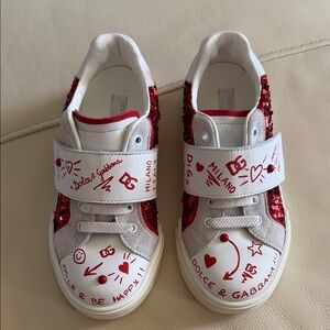 Dolce & Gabbana Kids Red and White Graphic Sneakers